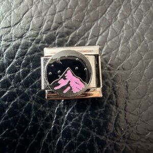 Night Mountain Italian Charm – Black Enamel with Pink Peaks